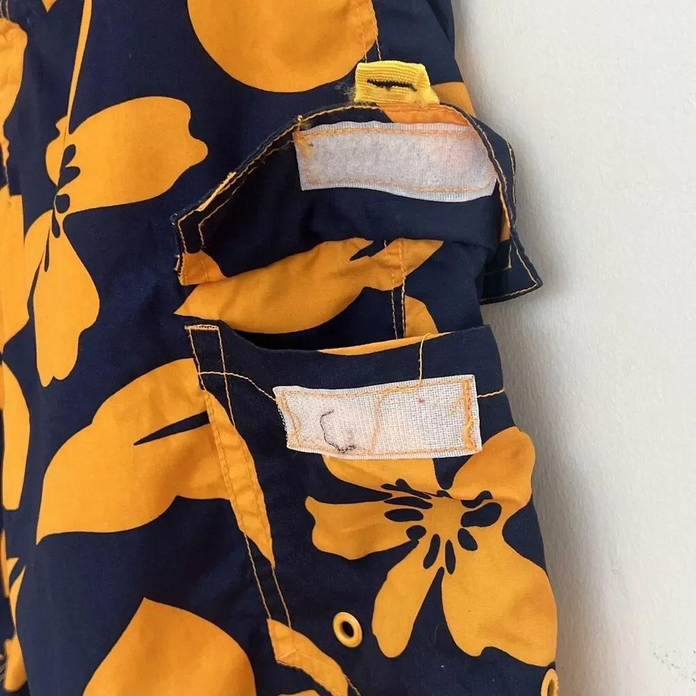 Utobia Mens Cargo Board Shorts Pockets Blue Yellow Floral L